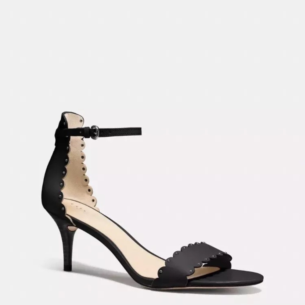 Coach Black Monica Open toe sandal kitten heel